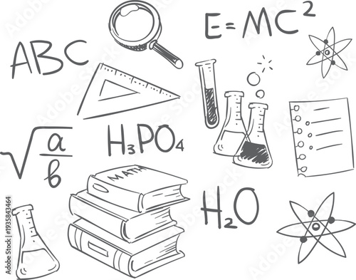 School education doodle. Hand drawn study icons