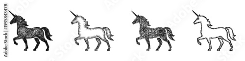 Sketch unicorn icon design set