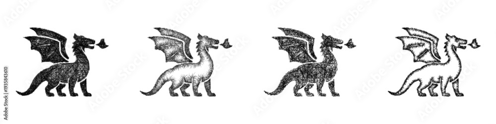 Fototapeta premium Sketch dragon icon design set