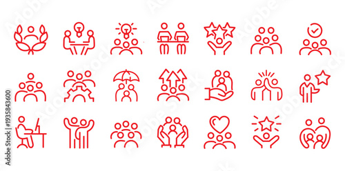 People crowd, person group, human resources, team work icons pack. Line signs office worker and employees group, staff people. Thin vector icons set for web and app outline pictograms editable stroke.