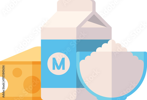 Dairy products color icon. Cheese and cream with milk pack