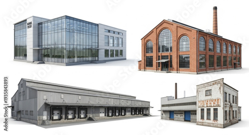 Collection of four distinct architectural building styles.