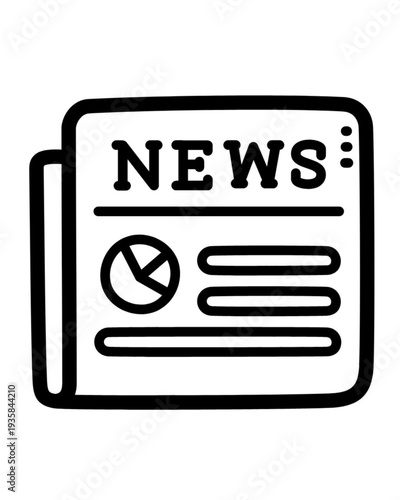 Modern newspaper icon with news headline and pie chart