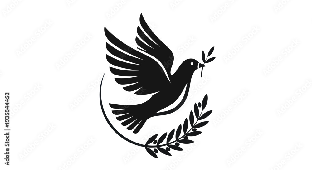 Obraz premium Flying dove with olive branch vector
