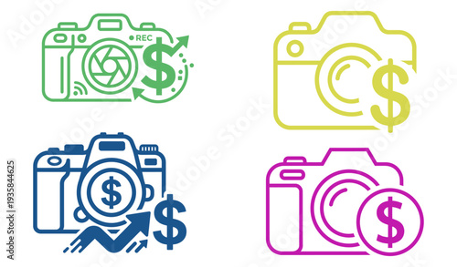 Creator Economy Camera and Dollar Digital Income Icon Vector Isolated on White Background
