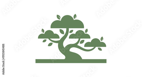 Green bonsai tree illustration on white