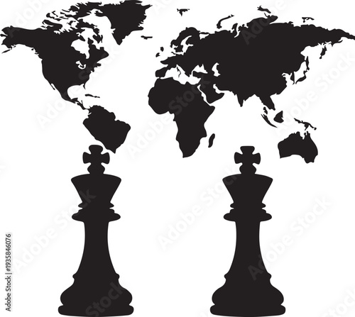 Chess pieces king vs king silhouette global power struggle concept