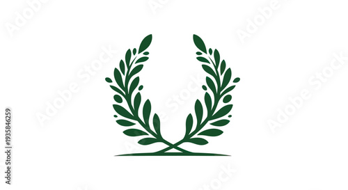 Green laurel wreath emblem on white