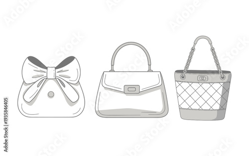 Three different types of fashionable handbags and purses for women  accessories