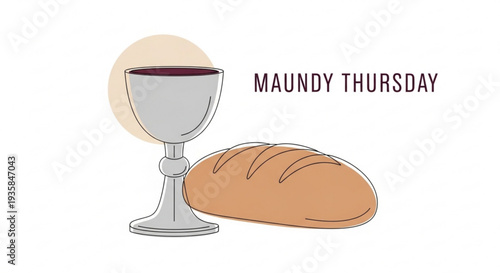 Maundy thursday symbols bread and wine cup on white background christian tradition