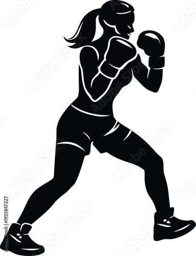 Woman kickboxing guard pose silhouette illustration

