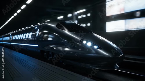 High-Speed Train in Motion at Night - Futuristic Transportation.