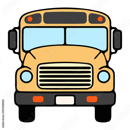 A colorful illustration of a school bus in a flat, minimalist design style