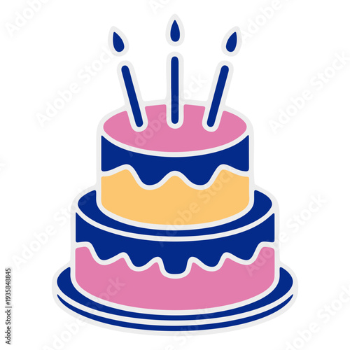 A colorful vector graphic illustration of a birthday cake with candles