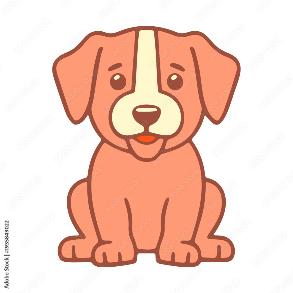 Fototapeta premium A cute cartoon dog sitting on a white background with a happy expression