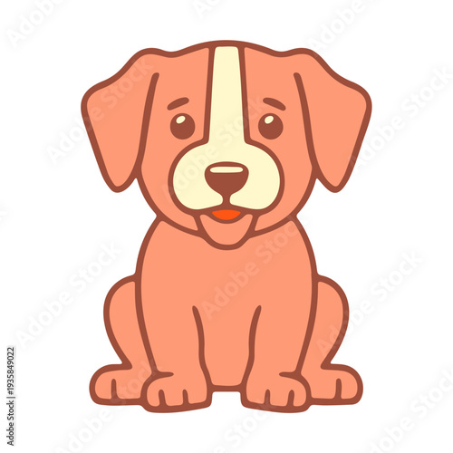 A cute cartoon dog sitting on a white background with a happy expression