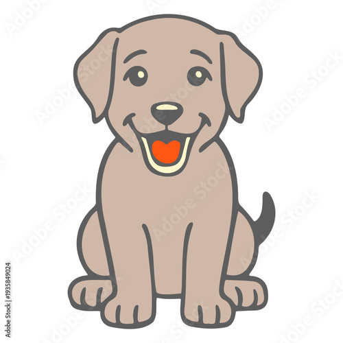 A cute cartoon dog sitting and smiling with a ball in its mouth