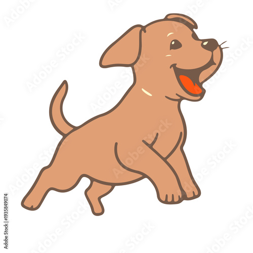 A playful cartoon dog with a happy expression and a wagging tail