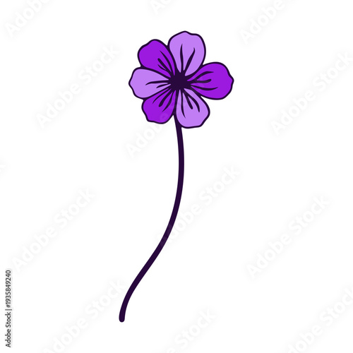 A minimalist purple flower icon with a simple stem on a white background