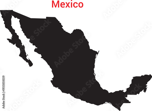 Map of mexico in black color on isolated for geography