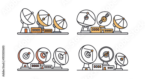 Satellite farm Line art vector minimal dynamic tone