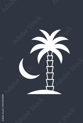 Stylized palmetto tree and crescent moon silhouette illustration symbolizing heritage, regional identity, decorative artwork, graphic design, and cultural nature elements on dark background