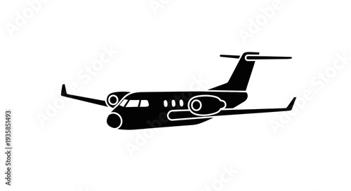 Black and white illustration of a twin-engine private jet aircraft.