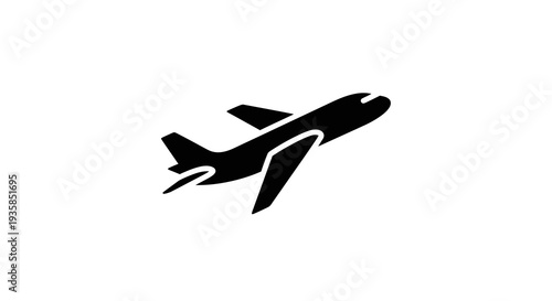 Black silhouette of an airplane in flight against a white background.