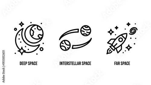 Cosmic Exploration Icons: Deep Space, Interstellar Travel, and Faraway Galaxies