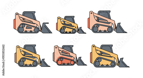 Skid steer loader Line art modern color illustration design