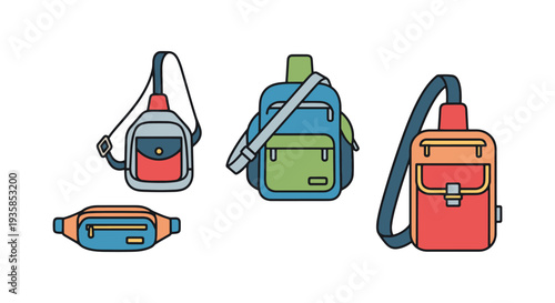 Sling Bag Line art vector set abstract color design