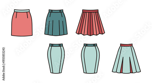 Skirt Line art vector set abstract smooth color
