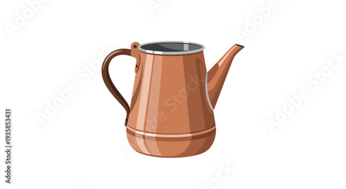 Vintage copper teapot with handle and spout on white background