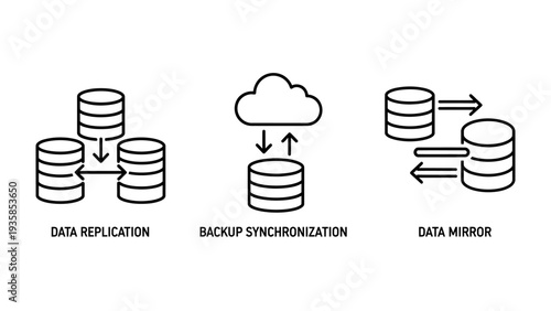 Database Icons for Data Replication, Backup Synchronization, and Data Mirroring