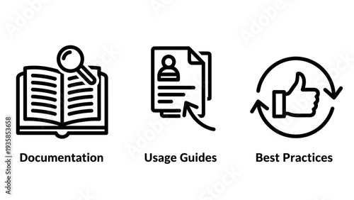 Icons for Documentation, Usage Guides, and Best Practices in Business and Learning