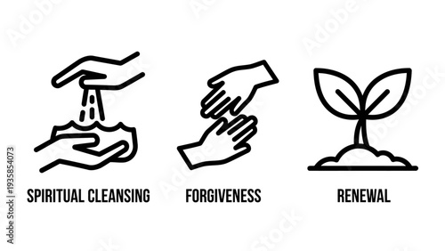 Conceptual Icons Representing Spiritual Cleansing, Forgiveness, and Renewal - Minimalist Line Art
