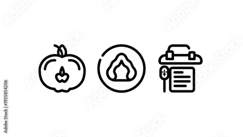 Halloween and event icons: carved pumpkin, cave entrance, and checklist with calendar. Vector graphics for holiday planning and spooky themes.