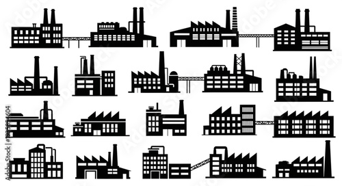 Collection of Industrial Factory Silhouettes.