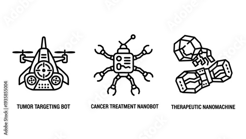 Advanced Medical Nanobot Icons: Tumor Targeting, Cancer Treatment, and Therapeutic Nanomachines for Future Healthcare