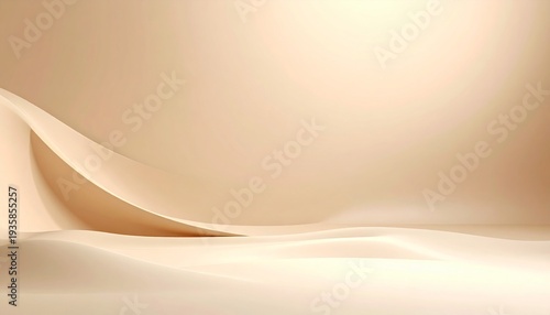 Abstract Beige Geometric Scene with Curved Fabric Folds and Soft Lighting