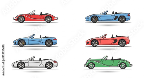 Collection of Convertible Sports Cars in Various Colors.