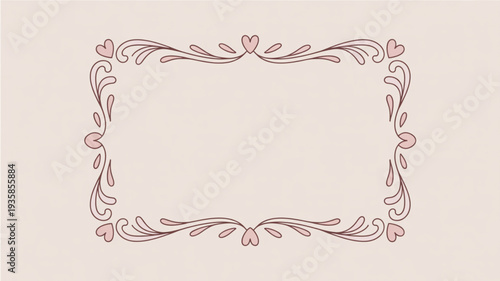 An elegant hand-drawn vintage decorative frame with floral patterns and ornaments in a rectangular shape viewed from the front