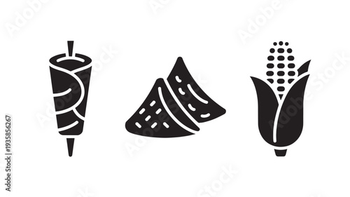 Doner Kebab, Gyros, And Corn On The Cob Icon Set