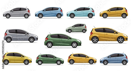 Collection of Compact Hatchback Cars in Various Colors.