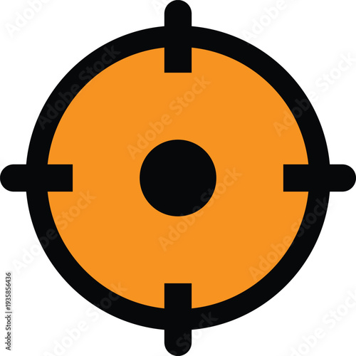 Orange target icon with black outline and crosshairs on white background for design and graphic purposes  simple geometric shape