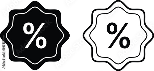 Black and white percentage symbols on wavy edged badges discount sale offer