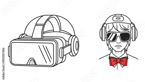 Virtual Reality Headset and Metaverse User Avatar Icons for Immersive Digital Experiences and Future Technology