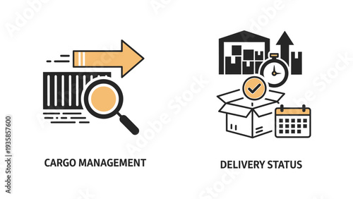 Modern Cargo Management and Delivery Status Tracking Icons for Logistics and Supply Chain Systems