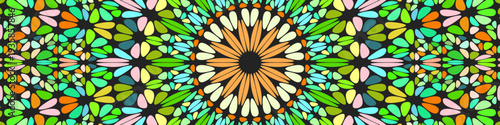 Dynamic oriental geometrical radial mosaic background - hypnotic floral circular colorful vector graphic design