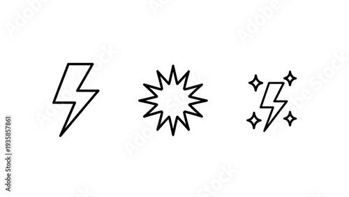 Dynamic Power, Energy, and Impact Icons: Lightning Bolt, Explosion, and Spark Symbols for Strength Concepts